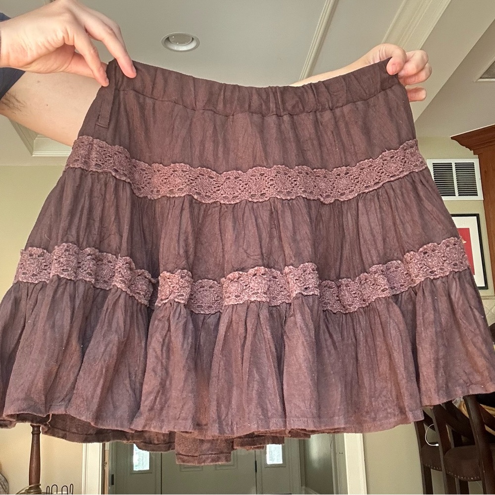 Brown Lace Trimmed Women's Skirt